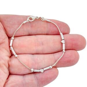 Estate Sterling Silver 925 Box Chain Heart Accent Bracelet 7"